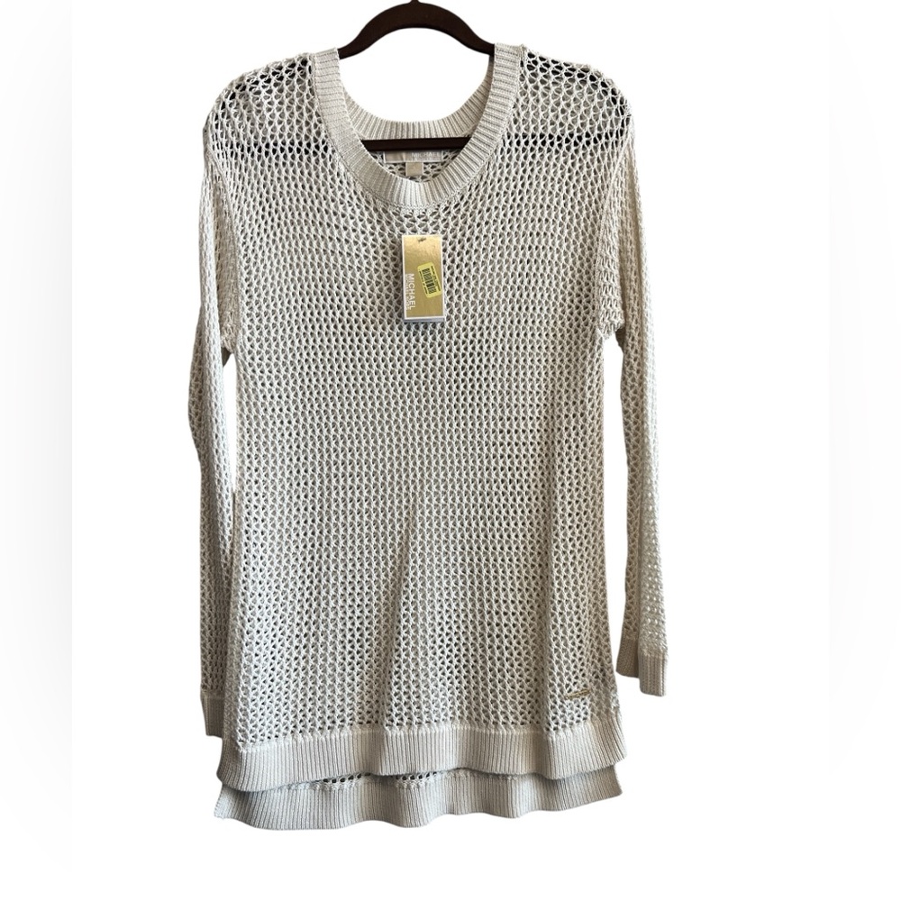 MICHAEL Michael Kors Open Knit Cream Long Sleeves Sweater Size Large